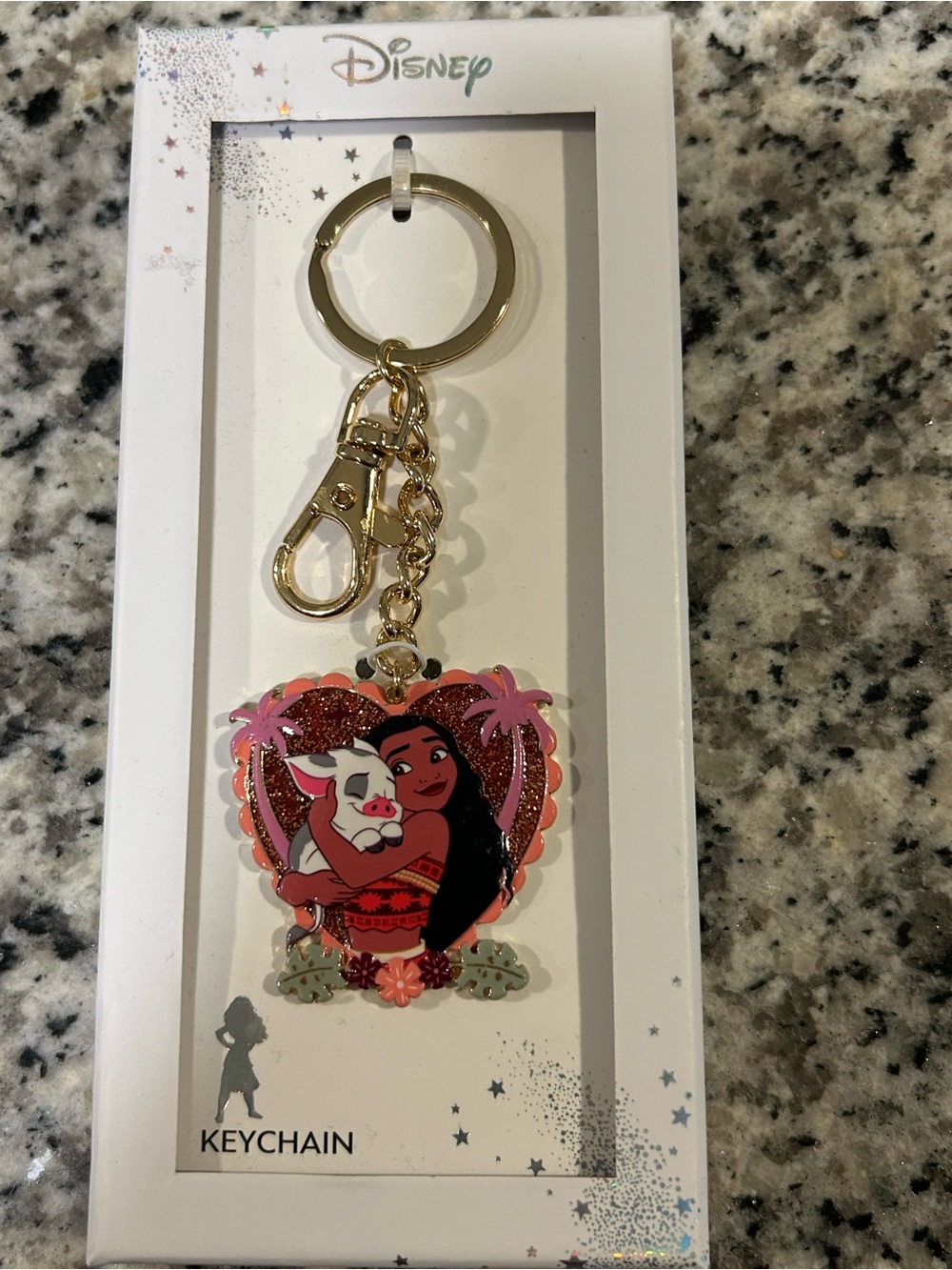 Disney Moana & Pua Gold-Tone Keychain with Pink and Red Accents